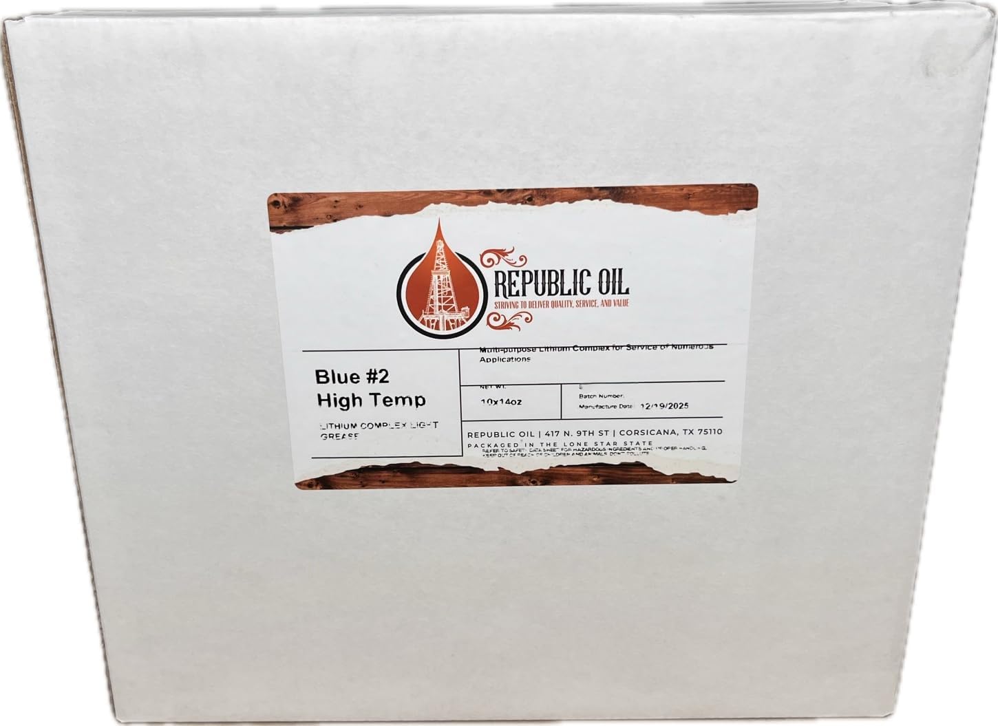 Republic Oil Blue High Temp #2 Grease Lithium Complex Multi-Purpose 10x14oz | Chassis | Wheel Bearings | Tacky | EP2 | Extreme Pressure | 5th Wheels | Agriculture | Construction