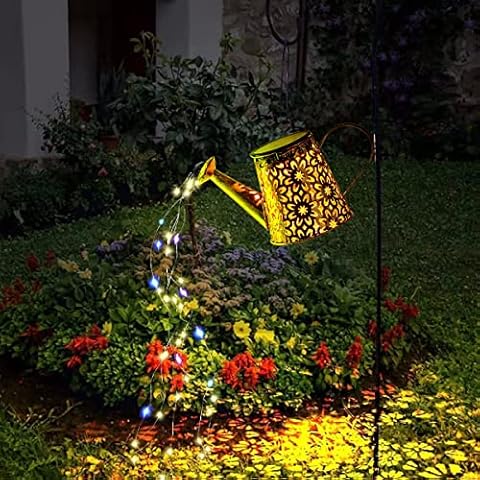 Solar Watering Can with Lights Outdoor Decorative, Hanging Solar Lantern Christmas Lights, Metal Waterproof Solar Garden Light Christmas Gift for Table Patio Yards Lawn Party(Multiple Colours) Cover