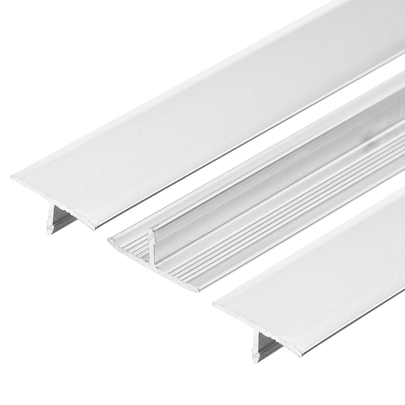 sourcing map 3pcs Aluminum T Molding Floor Transition Strip, 35.4inch Door/Tile/Carpet to Tile Transition Strip, Doorway Edge Trim Wood Tile Vinyl, Laminate Floor,36inch x 0.6inch Silver