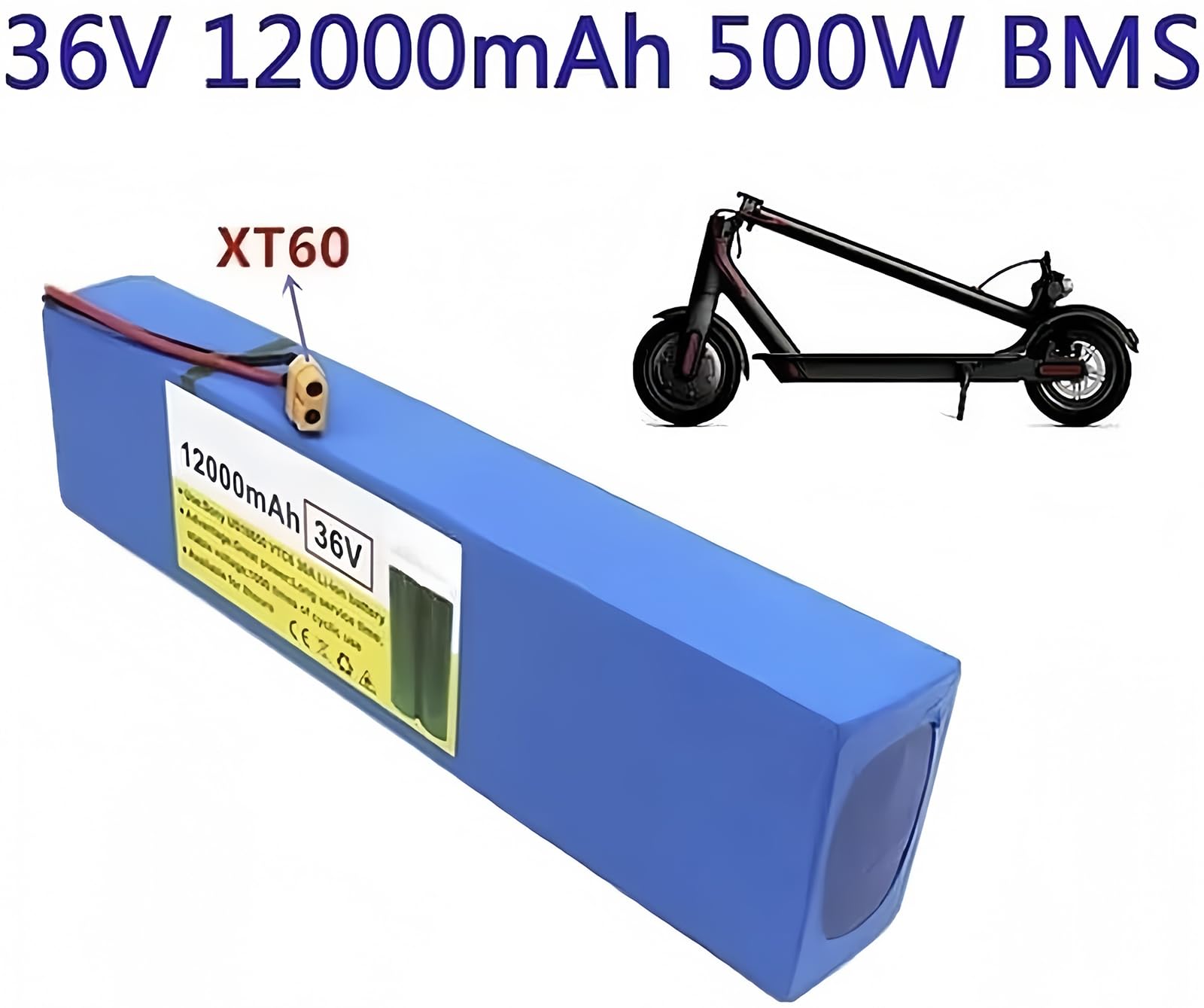 36V 12AH Batterie De Vélo ÉlectriqueBatterie Lithium pour Trottinette Électrique pour Électrique À Moteur 500W -100Wpour Trottinette Pliable (36V 12Ah, T)