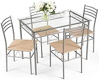 Giantex 5-Piece Tempered Glass Dining Table Set with 4 Chairs - Modern Kitchen Dinette for 4, Breakfast Nook, Transparent