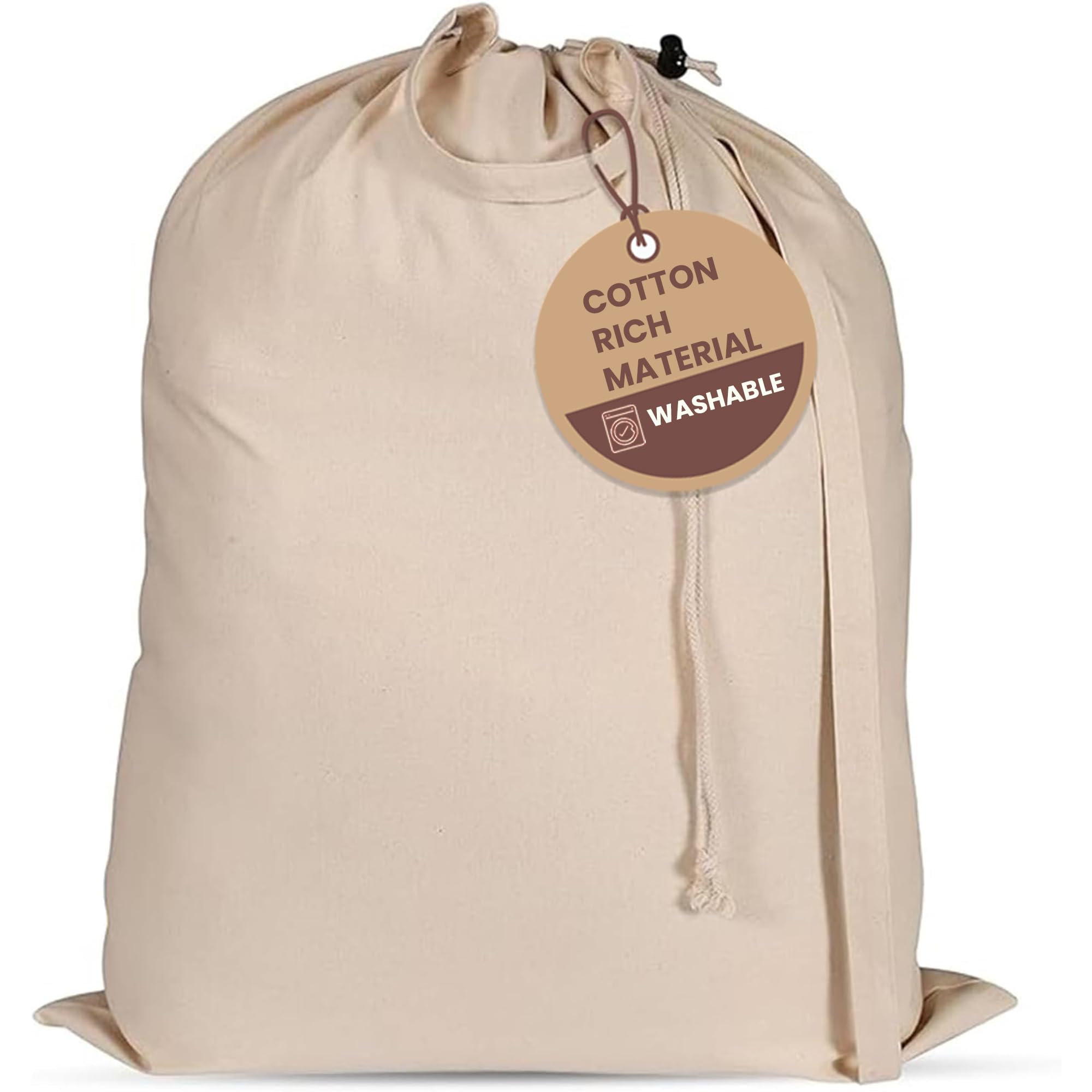 LFH Home Large Premium 1pack Cotton Rich Rich Canvas Laundry Bag with Drawstring and Handles Heavy Duty, Multi-Use, Washable for Home, Travel, College or Storage 18x26 -Natural