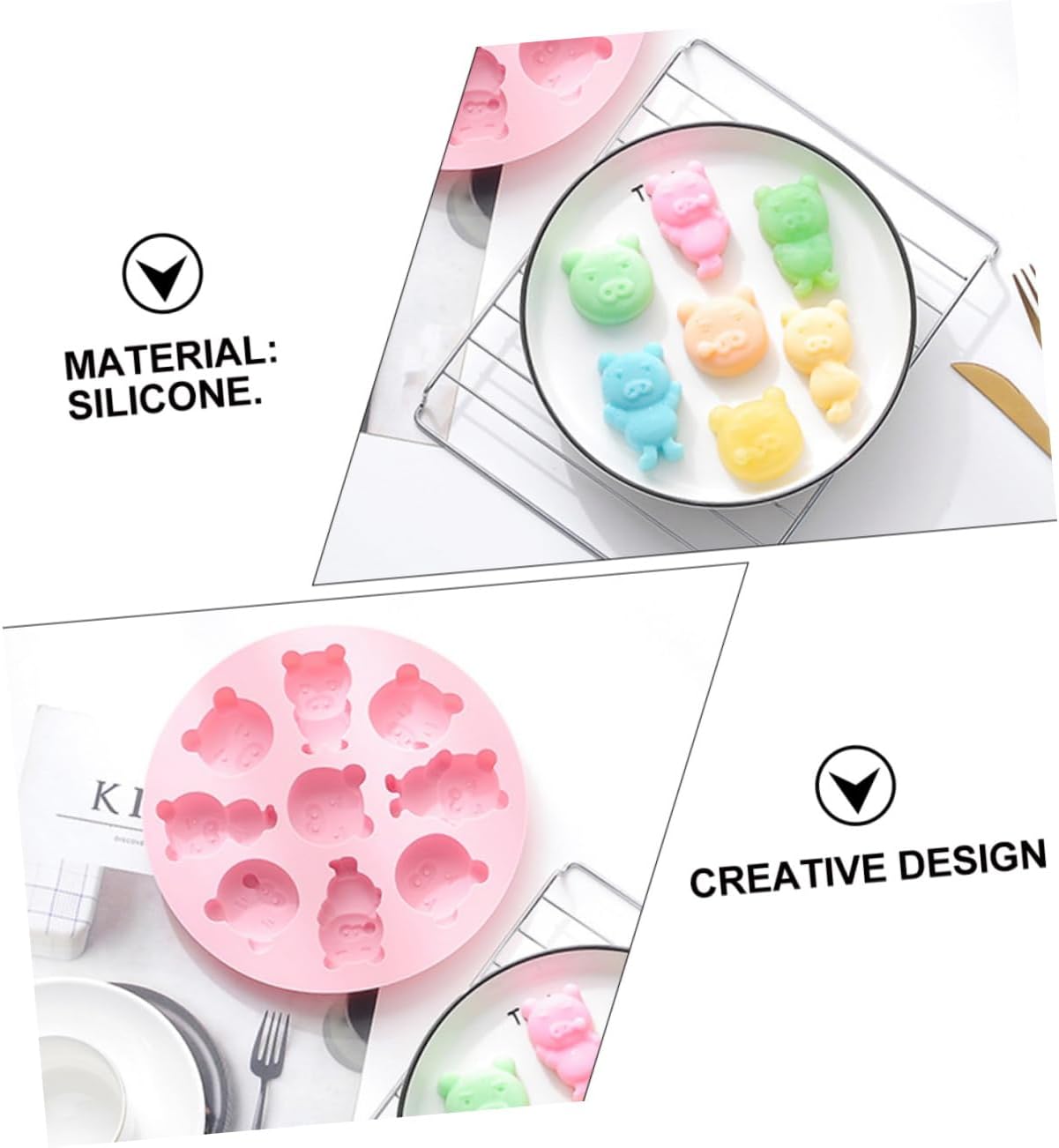 2Pcs Silicone Piggy Creative Baking Gadget for Unique Cakes Fondant and Biscuits Easy to Clean Flexible Design for Home and Professional Use
