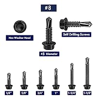 Vista 5 de 100 tornillos autoperforantes de acero inoxidable 410 #8x3/4 para placas de metal, cabeza hexagonal negra, de alta resistencia y resistente a