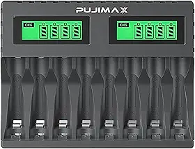 Carregador De Pilhas Aa Aaa Recarregável 8 Slots Lcd Carga Rápida