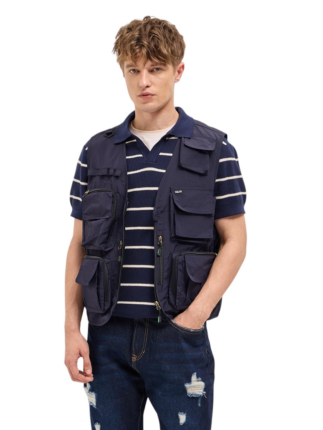 Men's Solid Sleeveless Utility Jacket_Blue-image-14