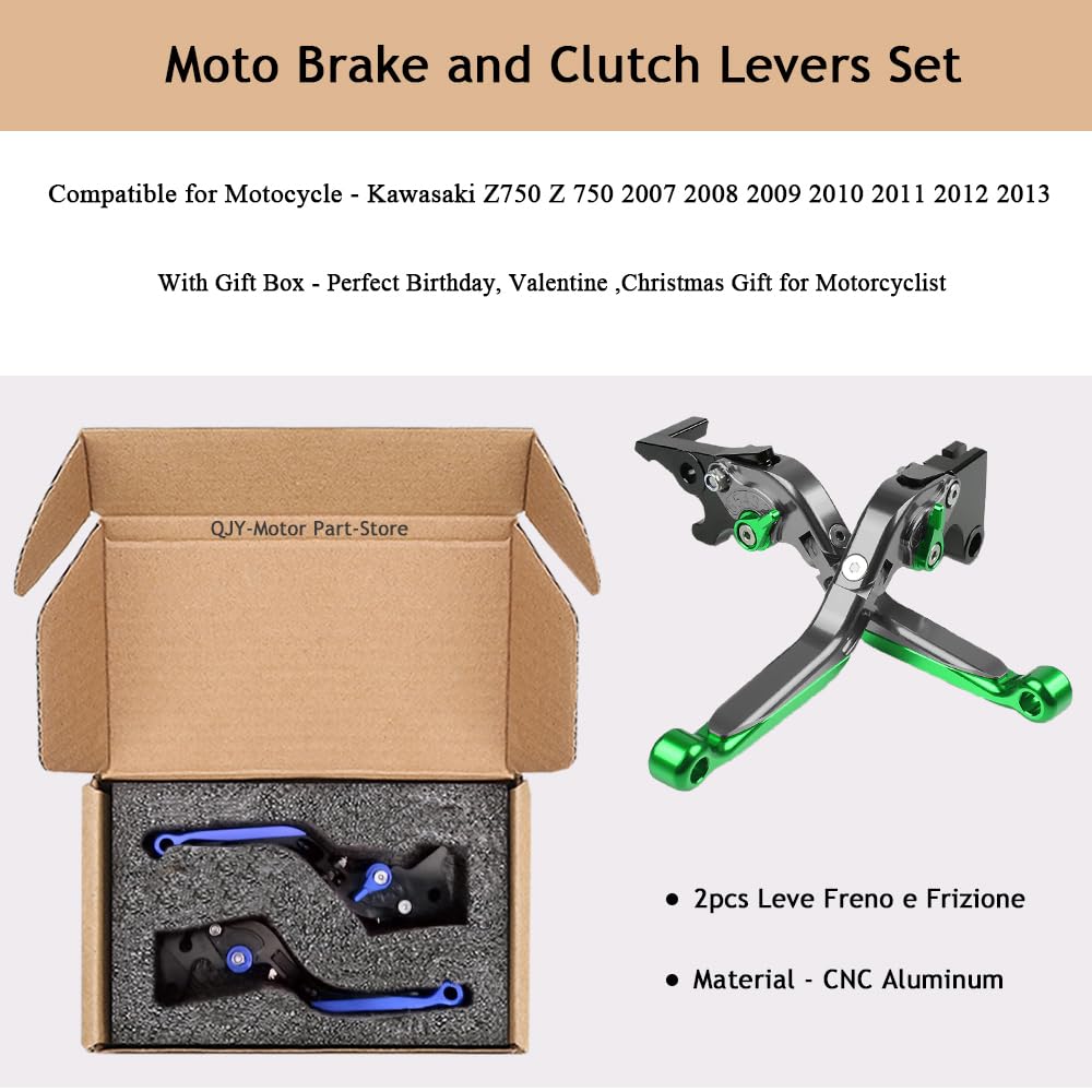 Z750 Regolabile Moto Leve Freno e Frizione Set per Z750 Z 750 2007 2008 2009 2010 2011 2012 2013-Titanio+Titanio+Verde+Verde