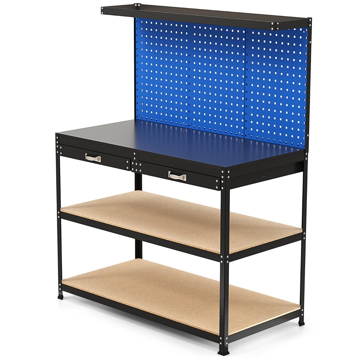 Banco da lavoro multiuso 121 x 61 x 156 cm con 3 pannelli perforati e 24 accessori in metallo, blu marino 20_0020755