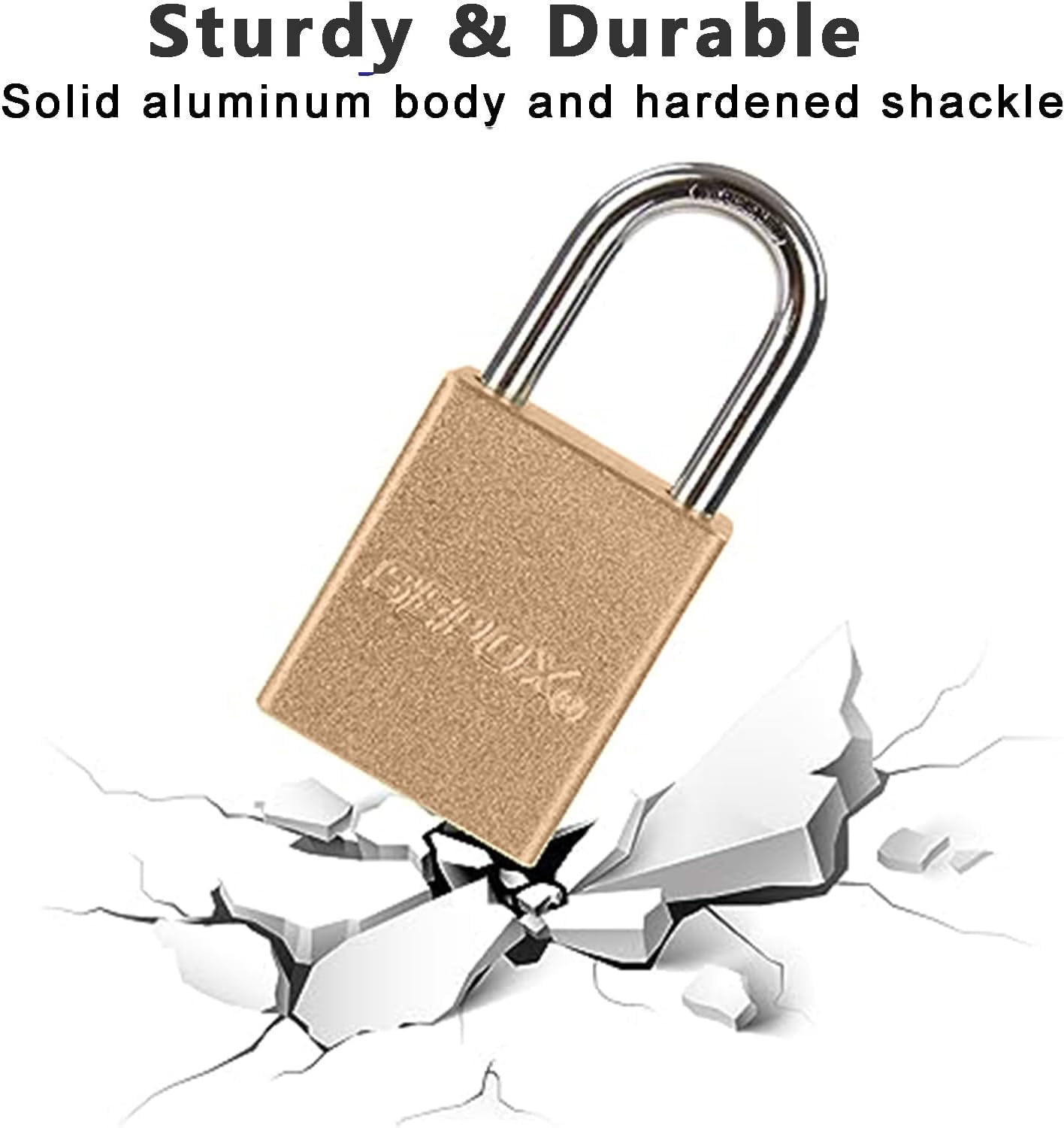 SEPOX® Candado de aluminio dorado para exteriores, resistente, resistente a la intemperie, con llave, juego de 4 cerraduras con 8 mismas llaves, resistente al óxido y cuerpo antioxidante, 38 mm para