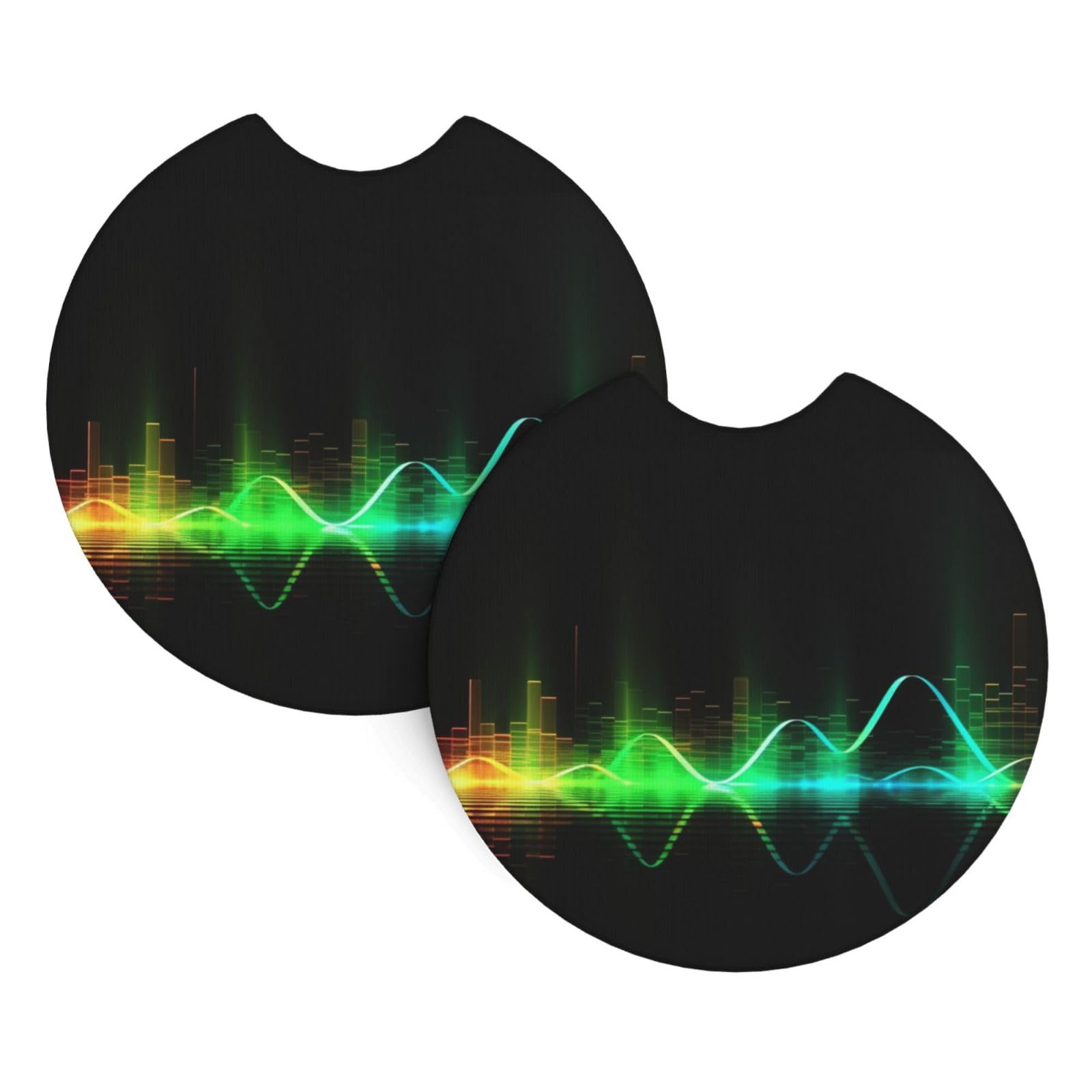 2PCS Car Coaster for Cup Holders Universal Auto Cup Mat Cool Music Sound Wave Cup Coaster Pad 2.7" Waterproof Neoprene Non-Slip Cup Holder Coasters Car Interior Accessories for Women Men