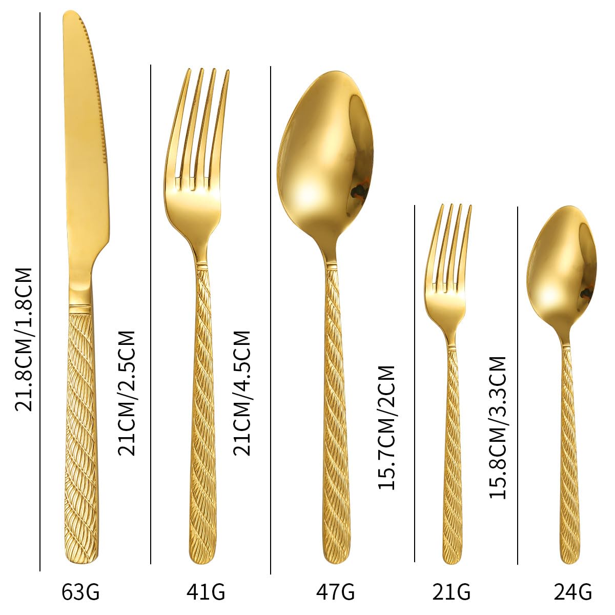 Ce Service de Couverts, composé de 5/20/30/40/50/60 pièces en Acier Inoxydable avec Manches torsadés, Comprend Un Couteau à Steak, Une Fourchette et Une cuillère. Idéal pour Les hôtels et re