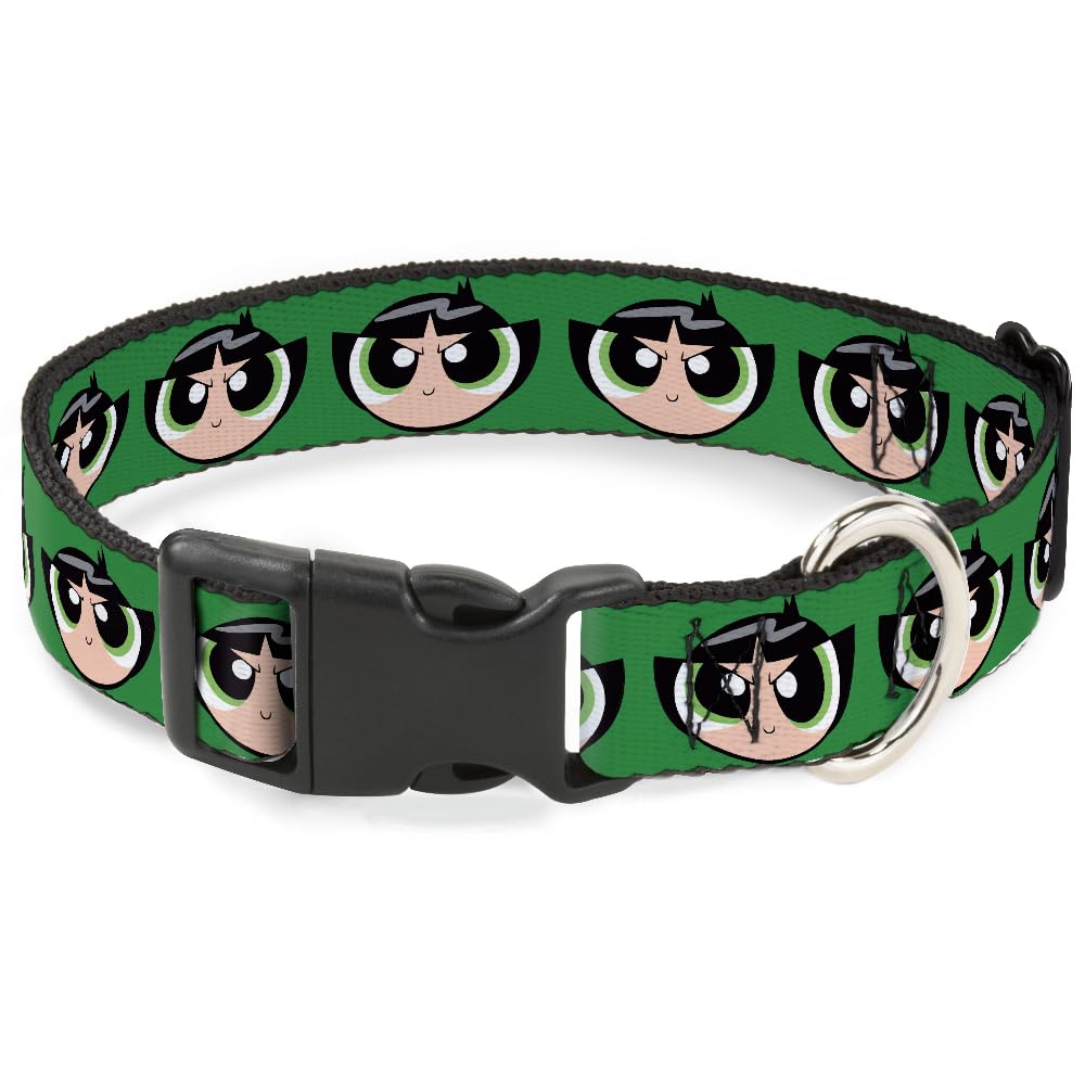 Warner Bros. Dog Collar with Plastic Clip, Quick Release, Easy Adjustable, The Powerpuff Girls Buttercup Face, 7 to 8.5 Inches 0.5 Inch Wide