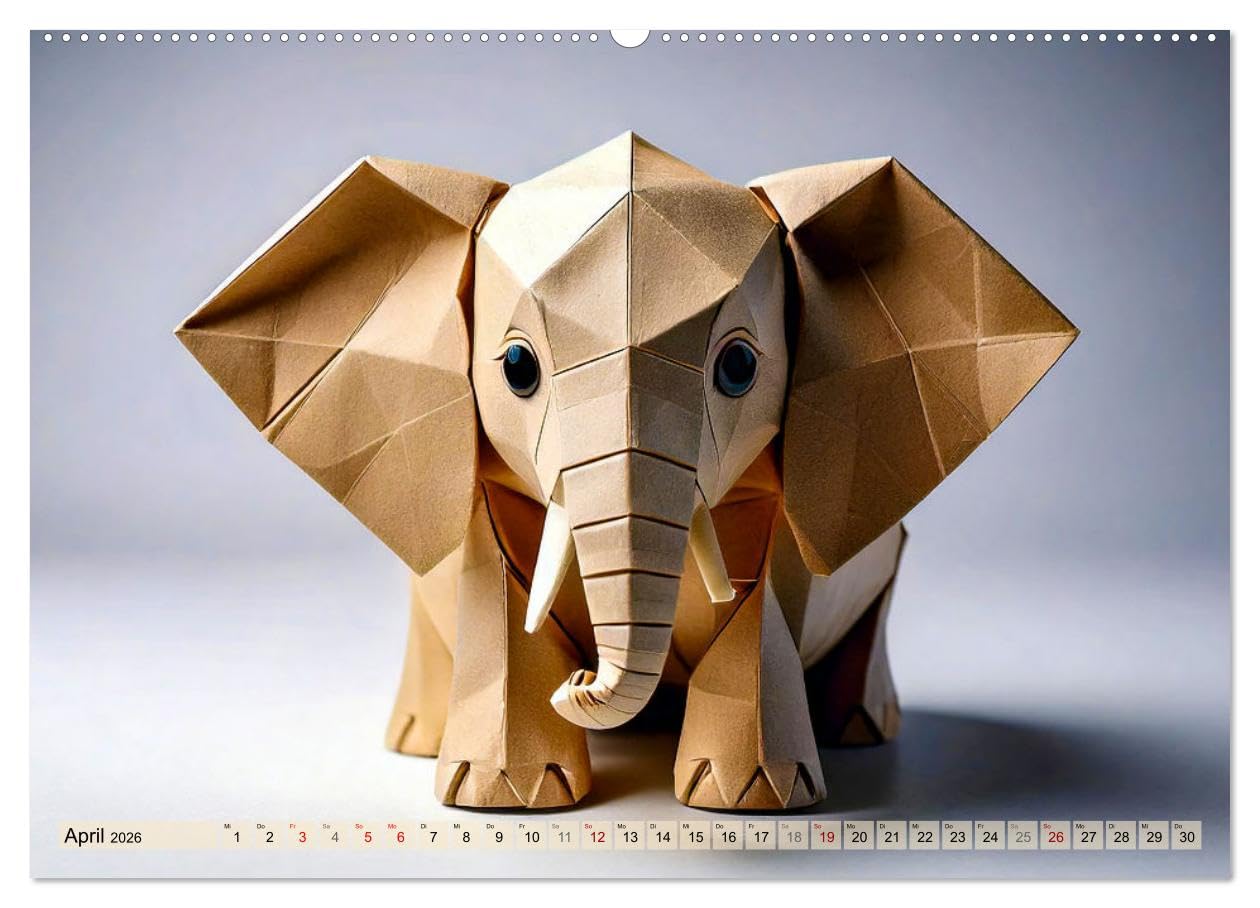 Wilde Origami Tiere (hochwertiger Premium Wandkalender 2026 DIN A2 quer), Kunstdruck in Hochglanz: Der Kalender zeigt bekannte Tiere als charmante und ... Falttechniken mit tierischer Niedlichkeit.
