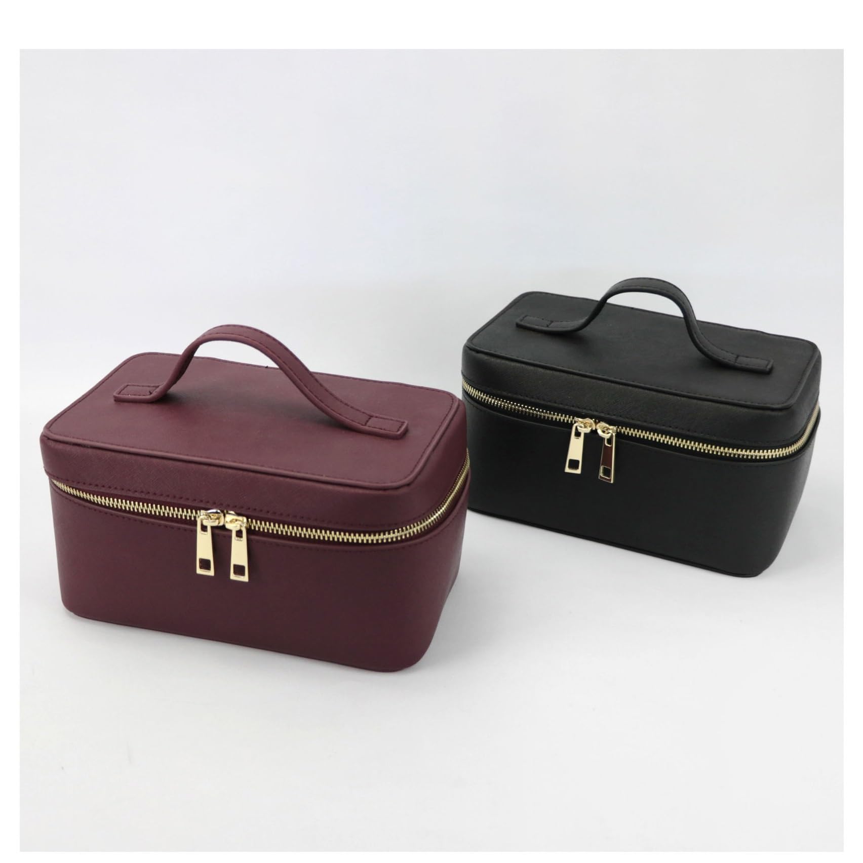 Borsa da viaggio for cosmetici in pelle di vacchetta da donna, organizer portatile for trucchi, borsa for cosmetici for donne e uomini(Wine red)