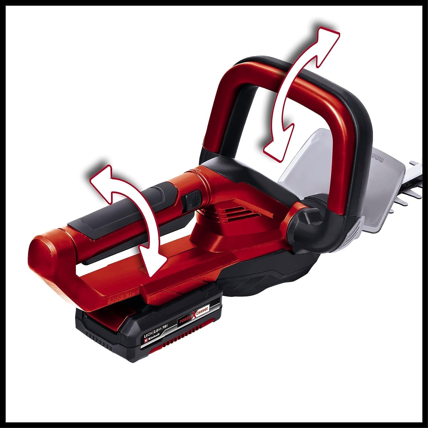 Einhell Akumulatorowe nożyce do żywopłotu GC-CH 1855/1 Li Kit Power X-Change (18 V, 55 cm długość cięcia, 18 mm rozstaw zębów, uchwyt obrotowy, walizką, w 2,5 Ah akumulator i ładowarka)