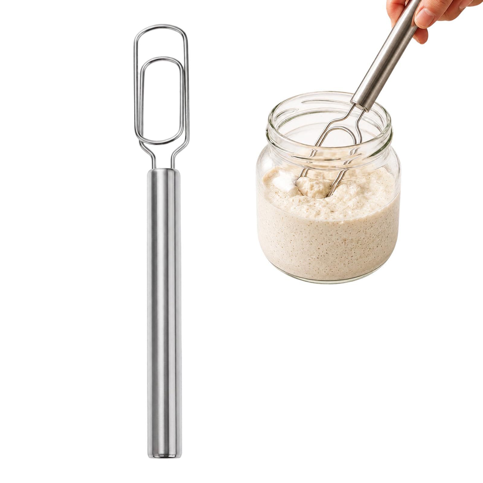 EUQWOSDD 12 Inch Danish Dough Whisk, Food Grade Stainless Steel Sourdough Mixer, Bread Dough Whisk for Sourdough Starter Pizza Cake Baking, Dishwasher Safe