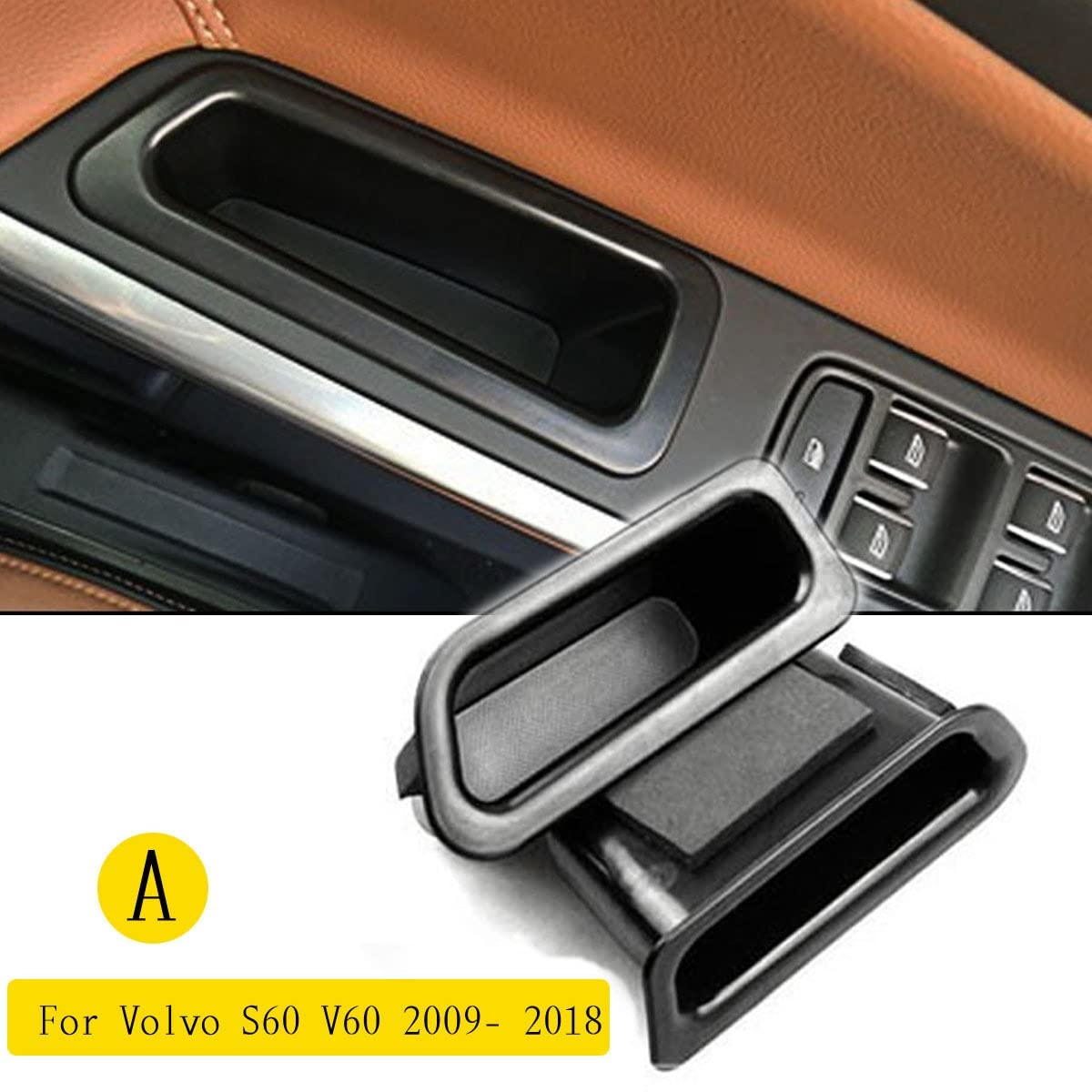 CYCDIY Black Front Door Side Storage Box Armrest Phone Container Tray Insert Glove Pallet Compatible with Volvo S60 V60 2009-2017