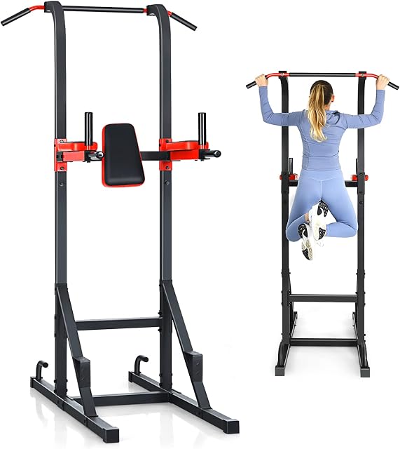 COSTWAY Power Tower Dip Station, Multi-function Pull Up Bar Push Up Stand Workout Equipment for Full-body Home Gym Fitness Exercise Strength Training