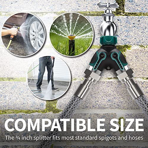 Garnen 2 Way Metal Body Garden Y Hose Water Splitter, Heavy Duty Water Tap Faucet Splitter, 3/4" Spigot Adapter Connector, Comfortable Rubberized Grip With 3 Rubber Washers For Drip Irrigation, Lawn #TOP5