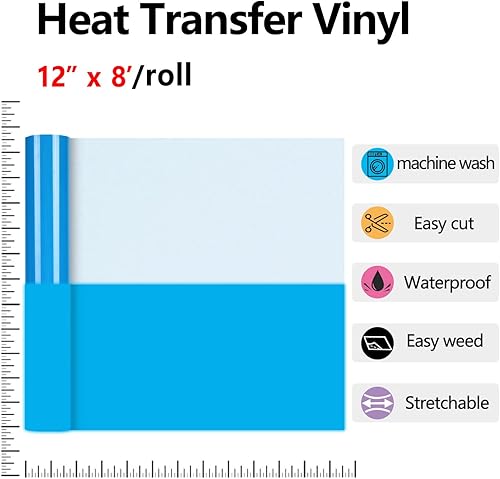 Vista 68 de HTV - Rollos de vinilo de transferencia de calor negro de 12 pulgadas por 8 pies, rollo en rollo para planchar en camisetas, fácil de cortar