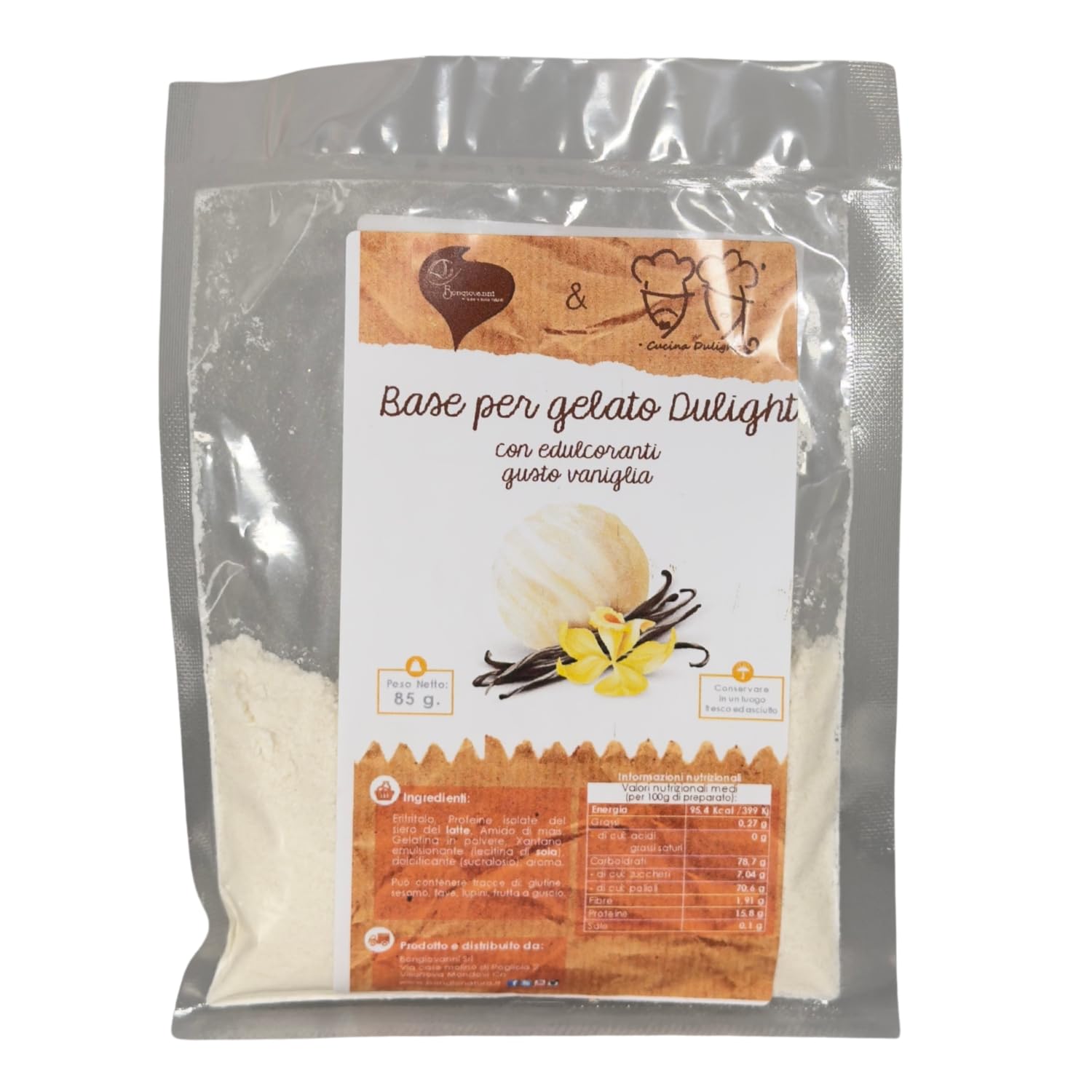 BONGIOVANNI Bontà Naturali Glace Dulight Gelato – Mélange en Poudre avec Édulcorants 85 g