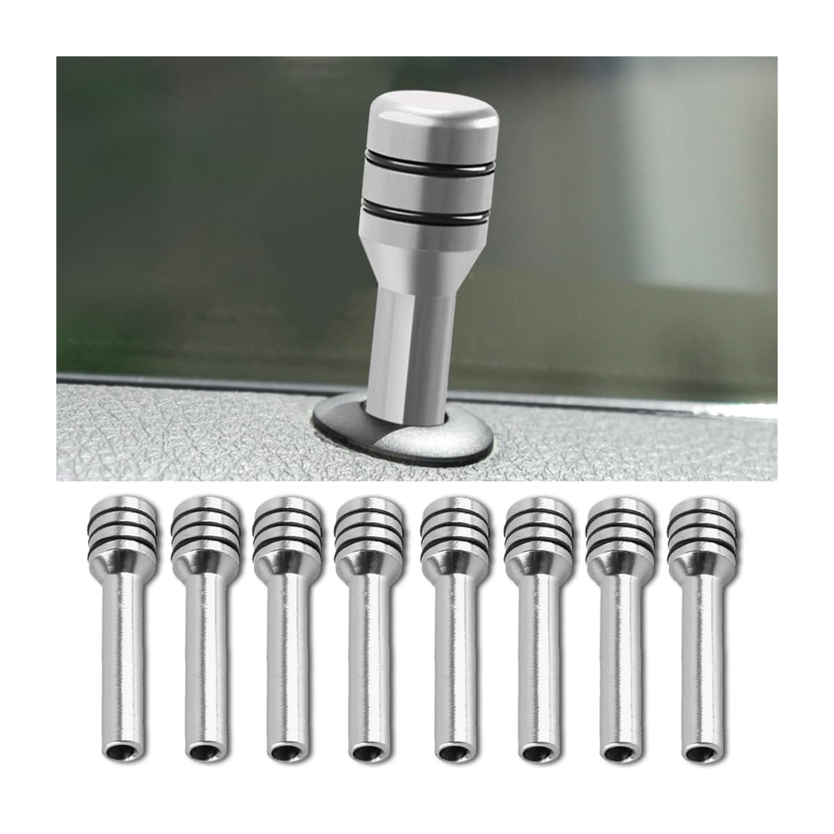 BESULEN 8 Pcs Car Door Lock Knobs, Aluminum Alloy Auto Lock Covers, Automotive Interior Lock Knobs Pull Pins, Truck Inner Door Locks, Universal Front Rear Door Knob Cover (Silver), 0.2*0.2*0.6in