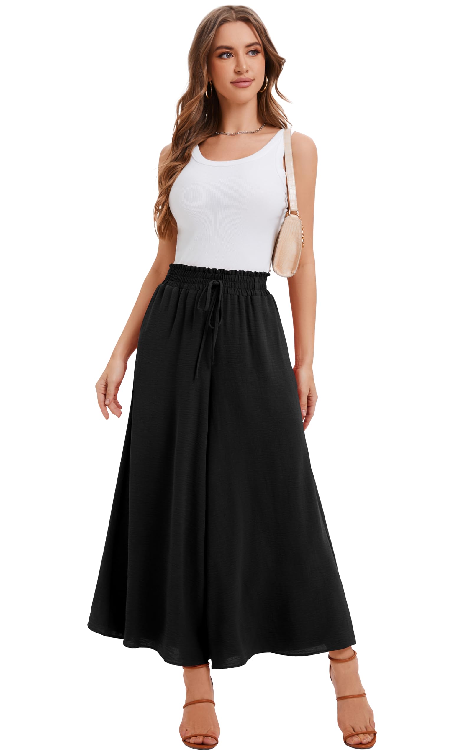 Jupe Culotte Femme Pantalon Large Taille Haute Pantalon d'Été Léger Infroissable de Plage avec 2 Poches pour Quotidien et Soirée