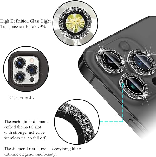 Miniatura 6 de Protector de lente de cámara brillante compatible con iPhone 13 Pro/13 Pro Max, vidrio templado ultra delgado/transparente [antiarañazos] [a prueba