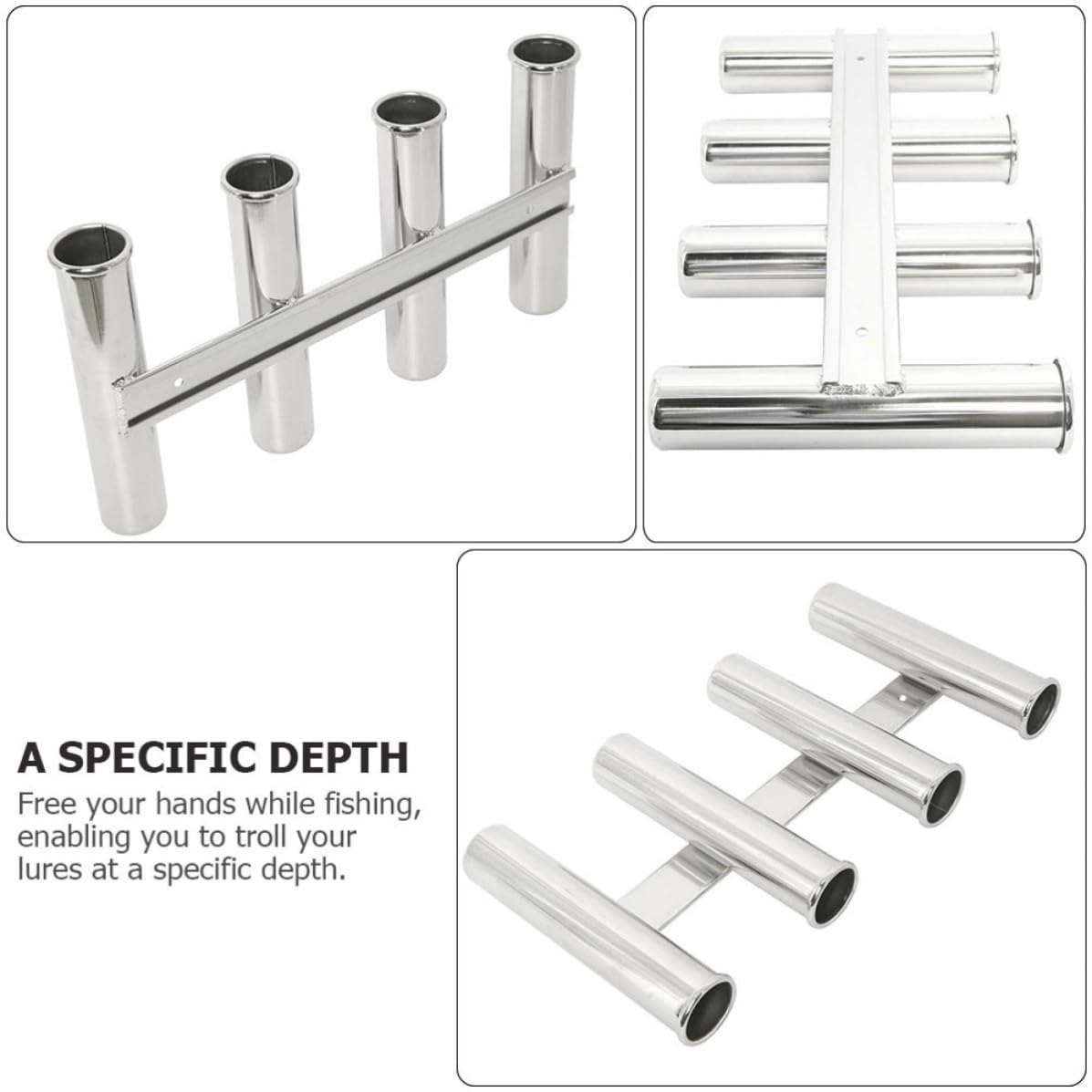 Supporto per Canne da Barca in Acciaio Inox, 4 Tubi Argento