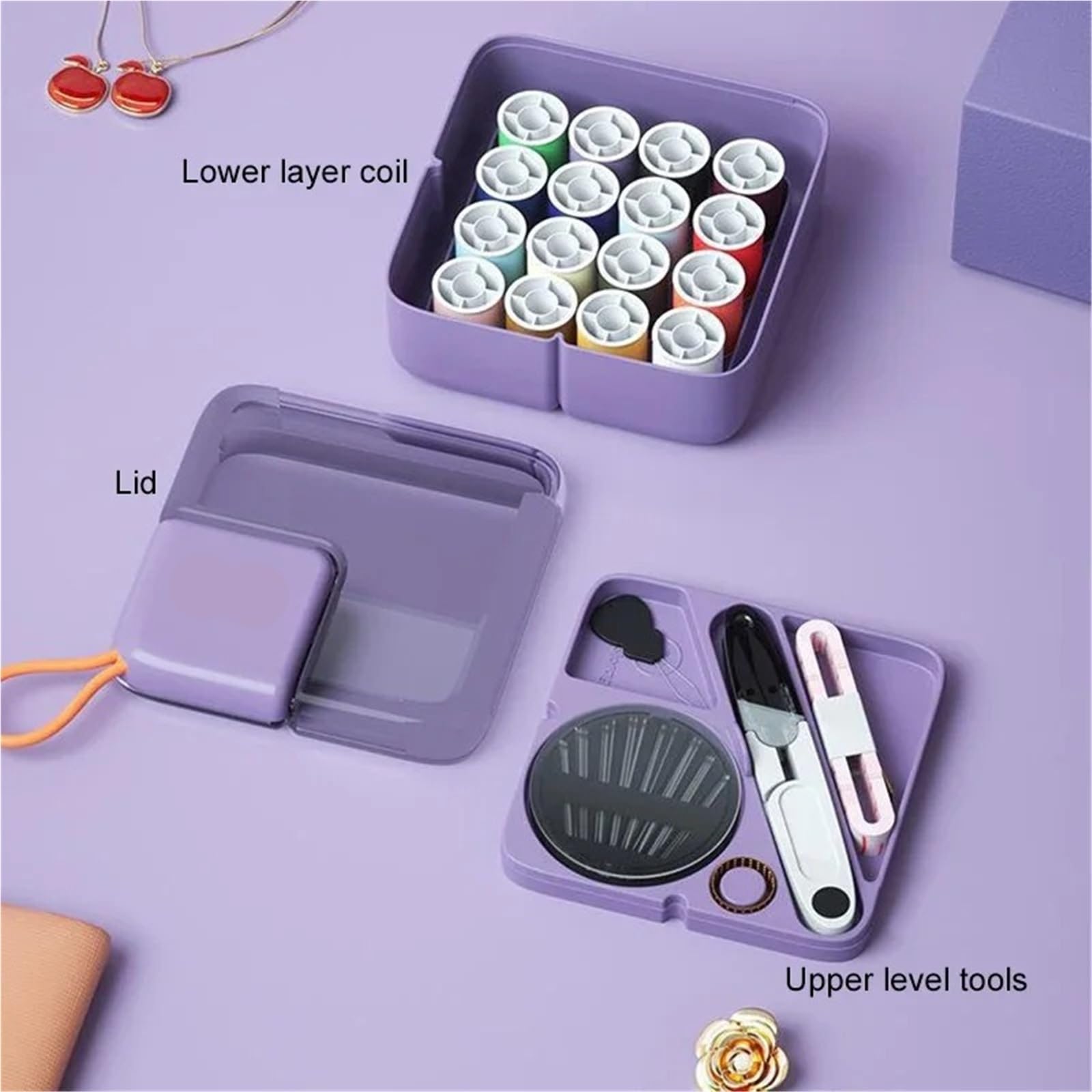 Set di scatole da cucito Scatola immagazzinaggio for a mano portatile e multifunzionale Mini set for uso domestico viaggio Kit(Dark Green)