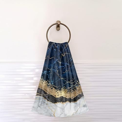 Vista 29 de Juego de 2 toallas de mano con textura de mármol para baño, toallas de baño decorativas de maza negra y dorada, toalla facial suave y absorbente