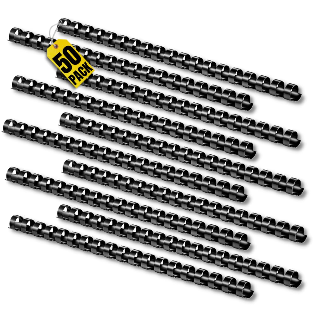 comb binding spines for sale 1InTheOffice 8.5x11, Ring Plastic Binding Comb, Black Comb Spines, 1/2