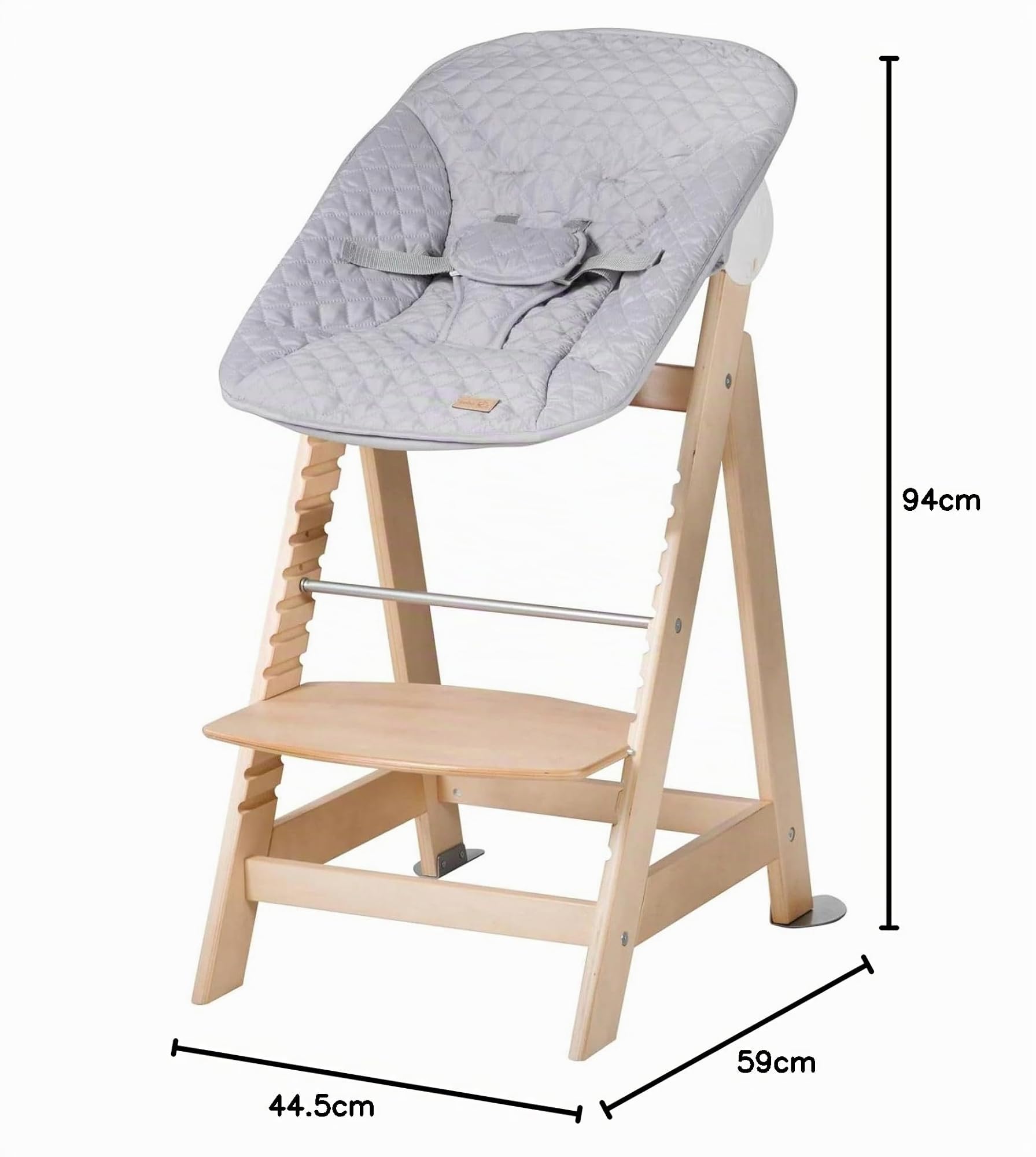 roba Chaise Haute Évolutive en Bois Born Up 2en1 + Transat Inclinable roba Style Gris Argenté - dès Naissance - Hauteur Réglable - Nettoyable Facilement - Naturel