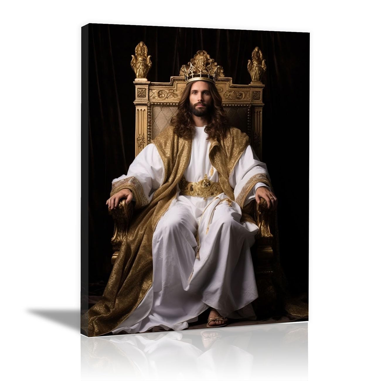QUSAAOU Jesus Canvas Wall Art Jesus Embracing the Lamb Picture Prints God Posters Catholic Artwork for Spiritual Room Bedroom Home Decor(gold)-70x100cm Framed