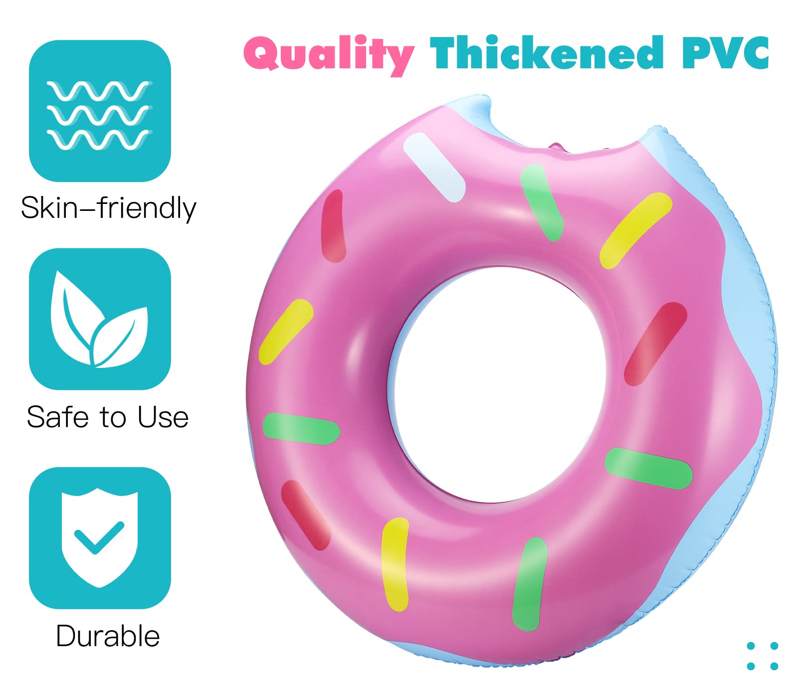HeySplash Pool Inflatables, 2 Pack Donut Inflatables Rubber Rins for Adults Inflatable Pool Toys Swimming Rings Pool Floats - Image 3
