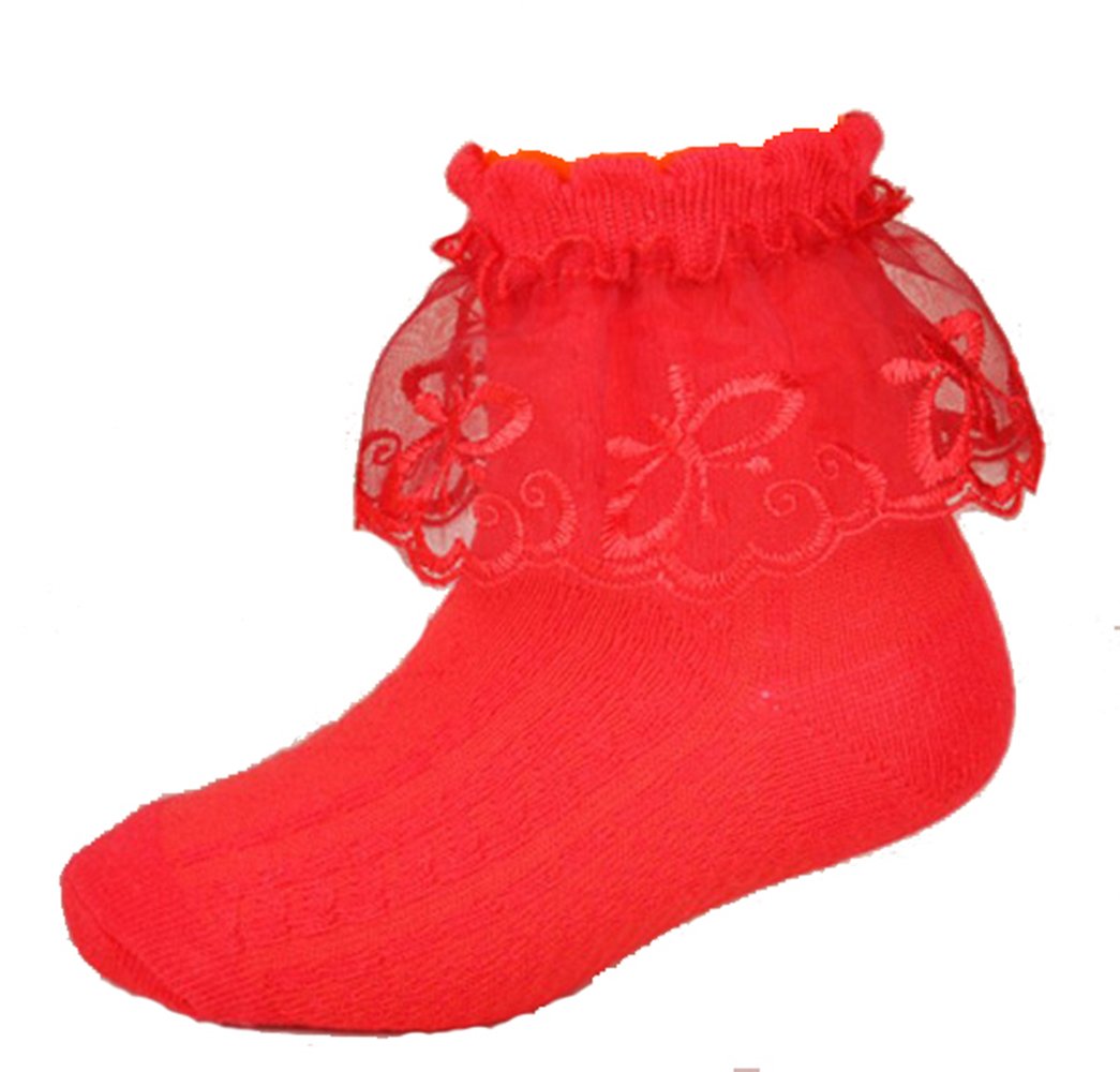 Cinda Girls Red Lace Butterfly Frilly Socks Christening Socks Party Socks 1-2 Years