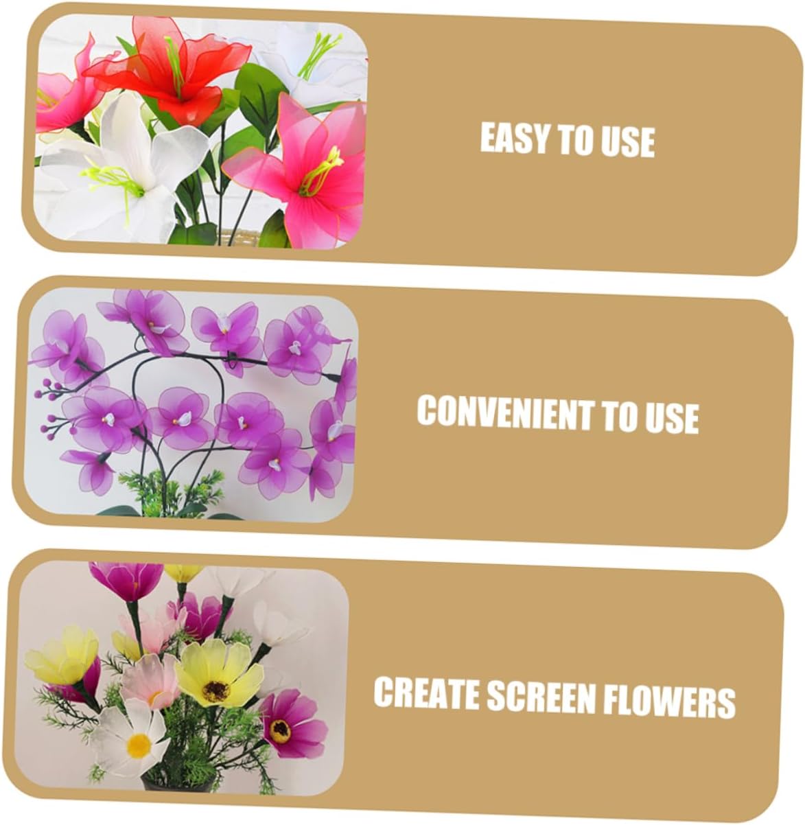 TEHAUX 40pcs Screen Petal Art Molds for Flower Making Easy Use Plastic Flower and Scrapbooking Projects