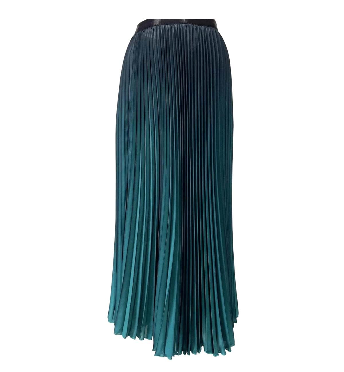 Womens Gradient Colors Pleated Midi Skirt Elegant Big Hem Elastic Holiday Party Long Skirts