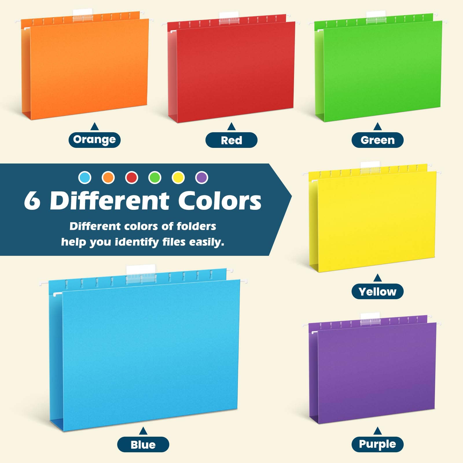 Legal Size Hanging Folders 12 Pack Hanging File Folders, Letter Size With 1/5-Cut Adjustable Tabs, 12 Selected Color - File Folder Organizer For Filing Cabinet Office Home Hanging Files - View #9