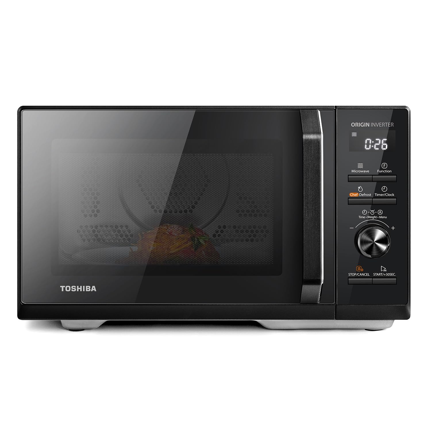 Toshiba Microondas 6 en 1 combinado con AirFry, 26 litros, Chef Defrost, cocción a vapor, 10 modos, menús automáticos, microondas 900 W, parrilla 1000 W, negro-MW3-AC26SFI(BK)