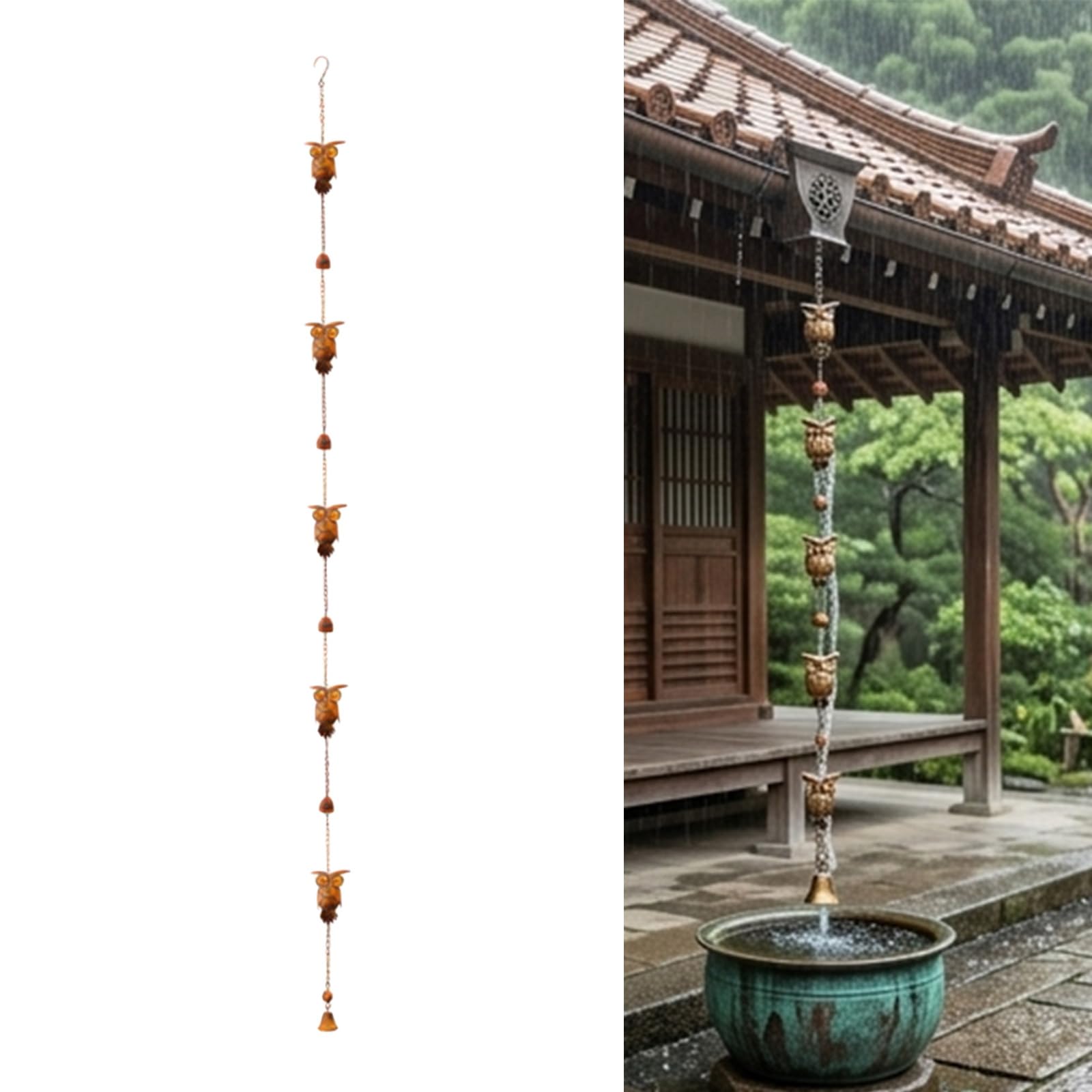 Catena per grondaia, Ricambio Funzionale per pluviali in Ferro, Catena per Raccolta ' Acqua piovana, Decorazione per Giardino Esterno, in Alluminio, Rettangolare