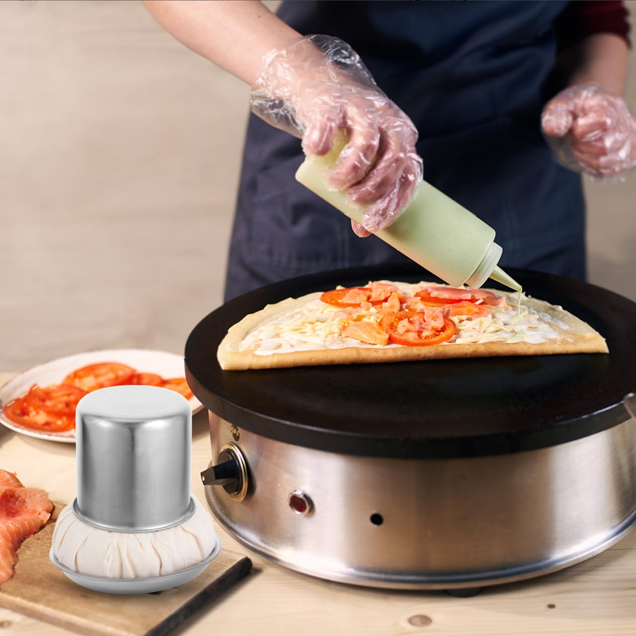 Housoutil Brosse à Graisse Crêpe, Brosse à Huile Inox Crêpe, Essuie-Glace Pour Crêpe, Vadrouille à Huile Pour Griller Les Stands De Cuisson Pour Graisser Les Crêpes