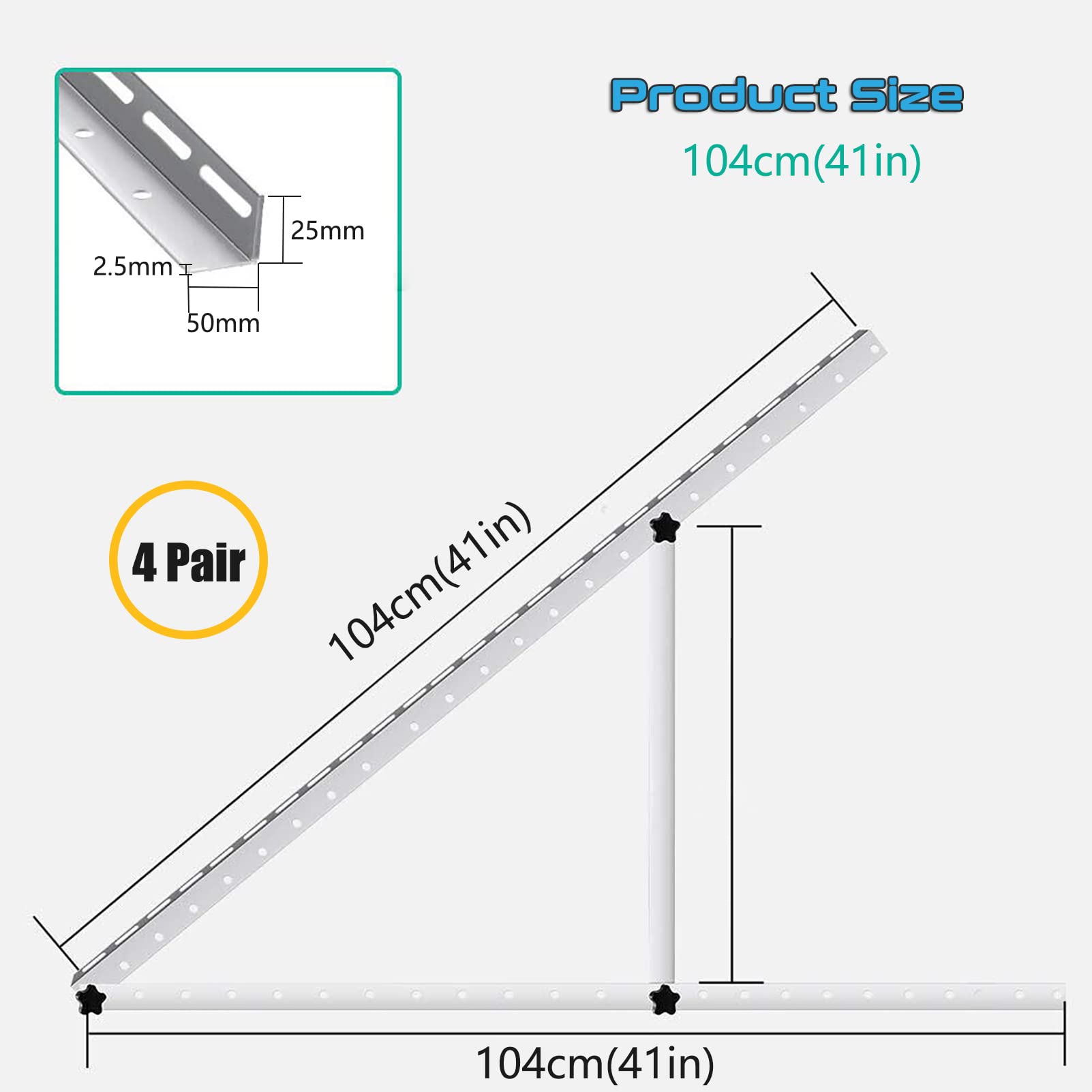 Kit di staffe di montaggio regolabili per pannello solare inclinabile – Sistema di supporto in lega di alluminio per pannelli da 250 ~ 300 W, ideale per tetto/barca/superfici piane, 2 paia