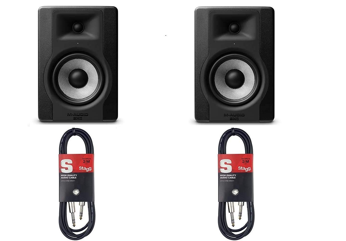 M-Audio BX5 D3 Pair - Kompakte 2-Wege 5-Zoll Studiomonitore/Lautschprecher, aktiv, für Musikproduktion oder Mixen, mit 2 Kabel TRS 6,35mm