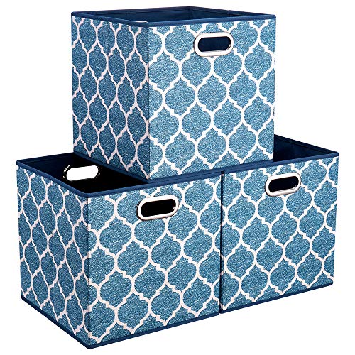Image of HSDT Collapsible Cloth Cubes Storage Bins Baskets Box Medal Pattern 13 x13 x13 Inches - Pack of 3,QY-SC02-3