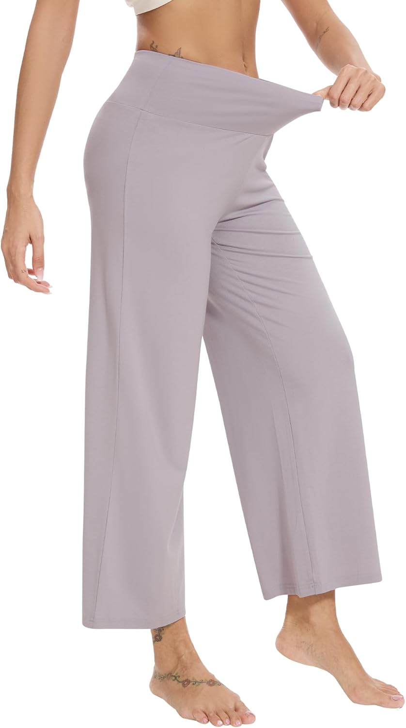 WiWi Womens Yoga Pants Women's Lounge Pants High Waist Comfy Bottom Soft Viscose from Bamboo Palazzo Sweatpants, Lavender,X-Large - Image 3