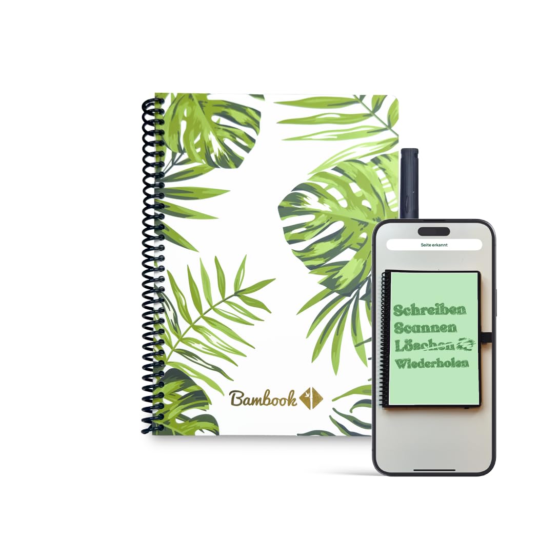 Bambook Colourful Notitieboek - Roze - A5 - Geruit - Uitwisbaar notitieboek, herbruikbaar notitieblok, Duurzaam Whiteboard Schrift - Inclusief Gratis Pen & Bambook App