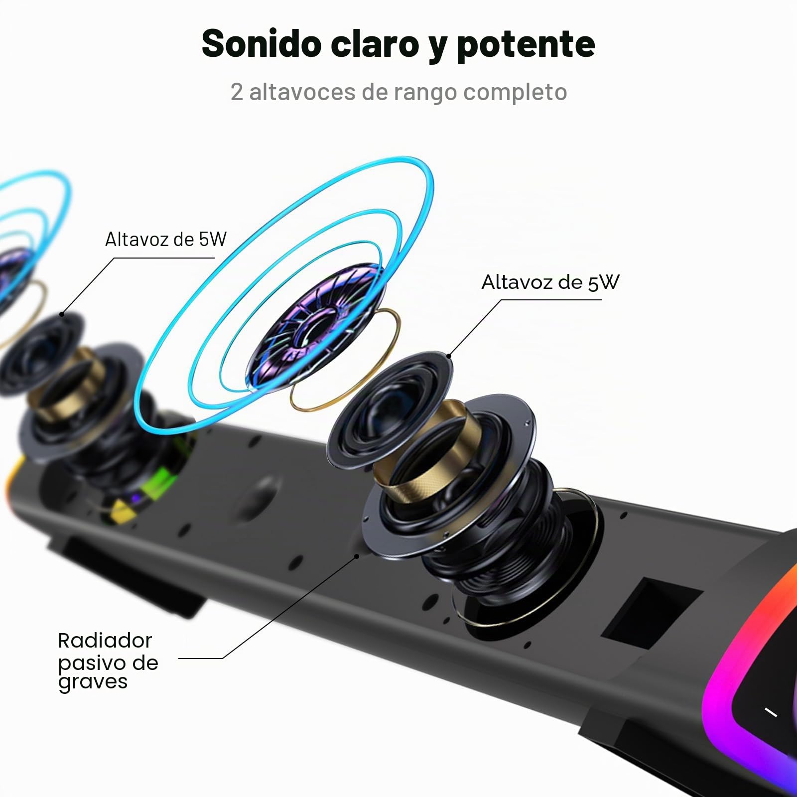 SOULION R30 Plus Altavoces PC, Funciona con USB Barra de Sonido, Bluetooth | Altavoces para Ordenador luces LED con botón de interruptor, Barra de Sonido para Ordenador Portátil, Móvil, Computadora