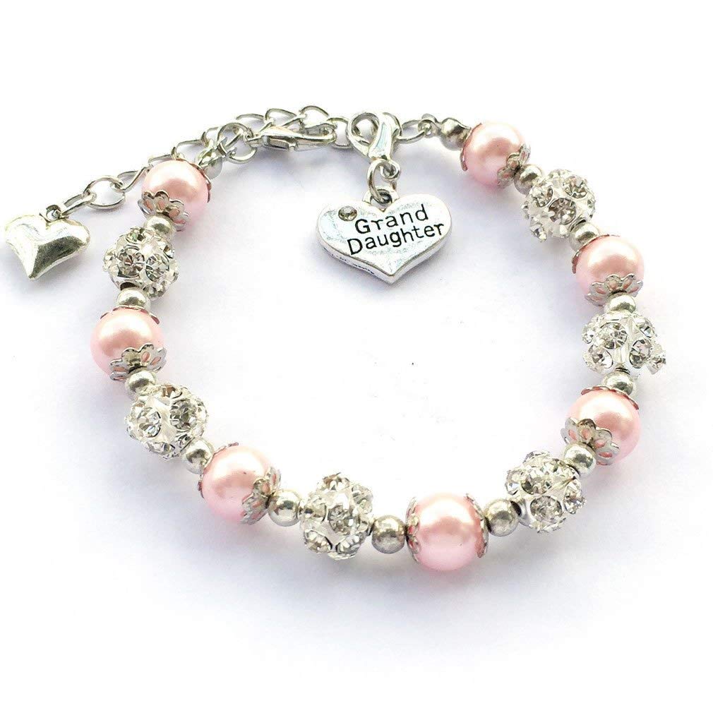 Gift for Granddaughter Bracelet Jewelry with Rhinestone Balls Faux Pearl
