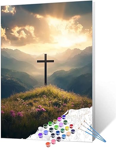 Miniatura 9 de Aihonmin Jesús está en la montaña - Kit de pintura digital por números para adultos, pintura al óleo acrílica, para principiantes, religión, dibujo